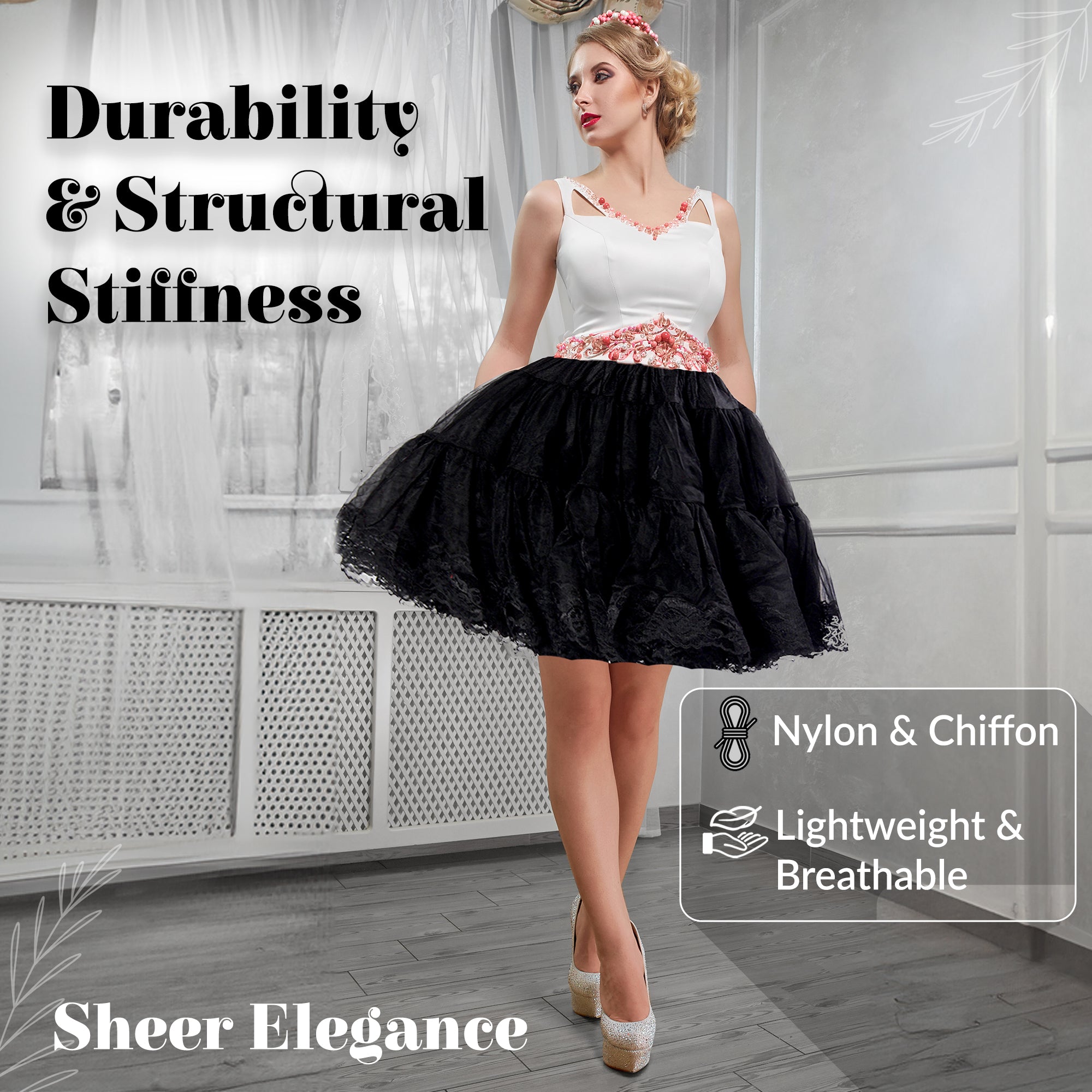 Zooey Luxury Chiffon Adult Petticoat Slip - Black