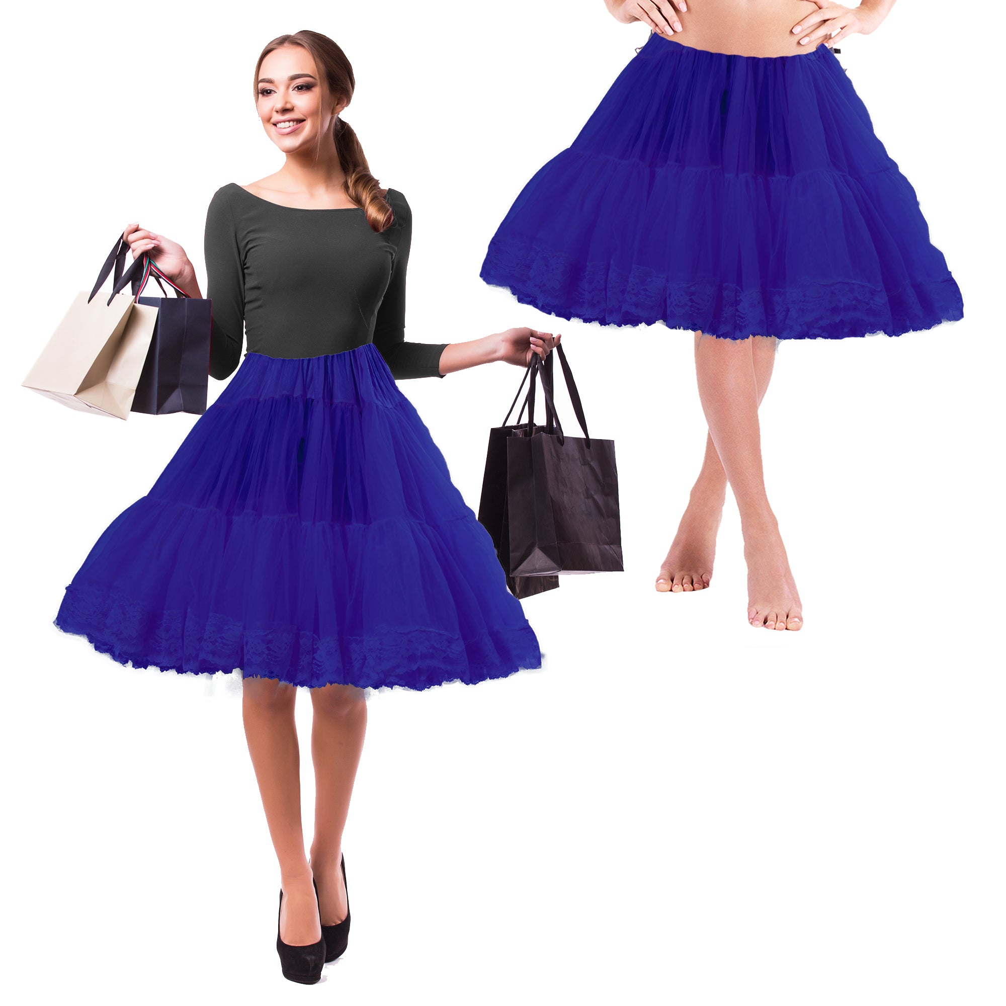 Zooey Luxury Chiffon Adult Petticoat Slip-Royal Blue