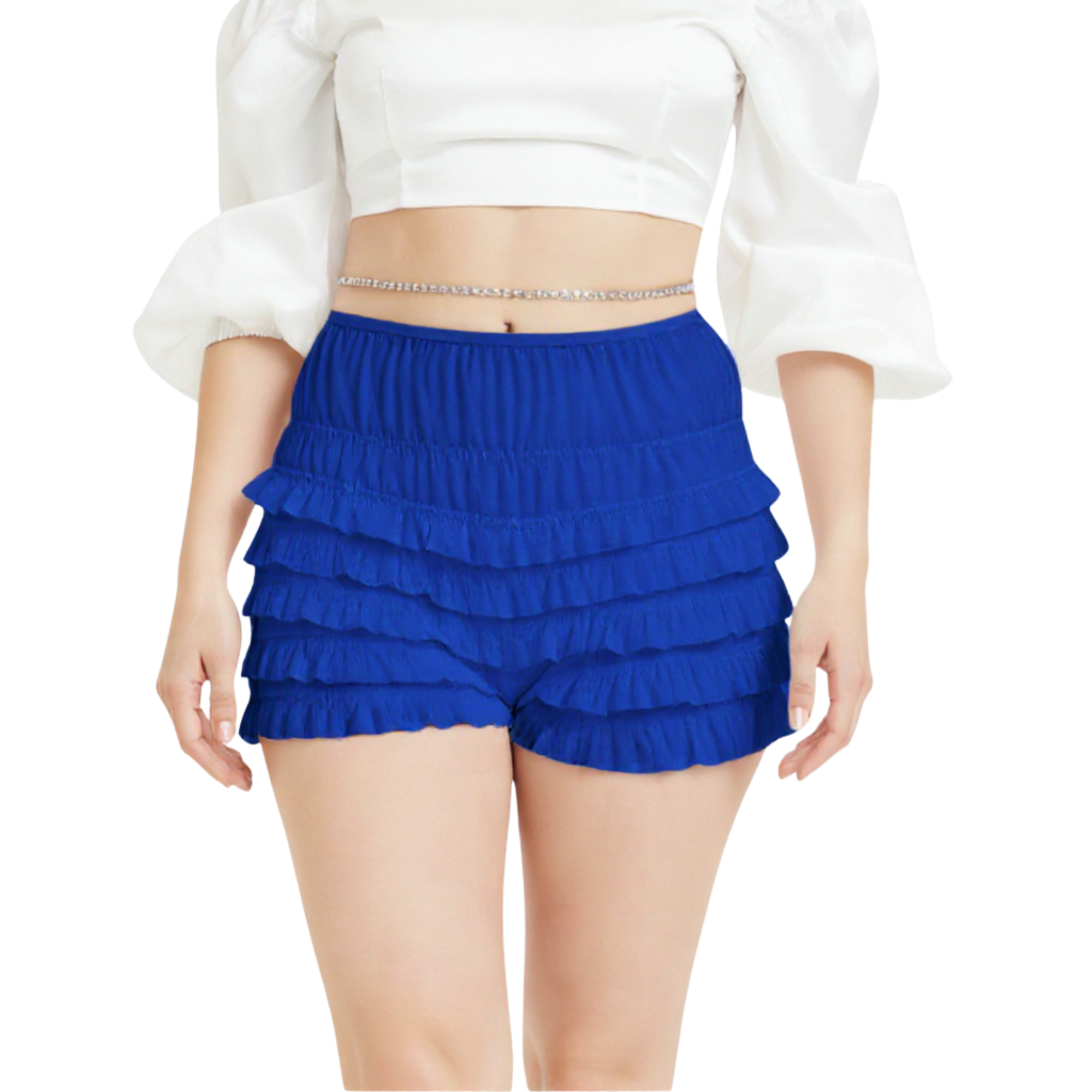 Malco Modes Ruffle Shorts for Women – Royal Blue Bloomers, Lace Bloomers, Sexy Ruffle Shorts, Halloween Boy Shorts & Y2K Costumes