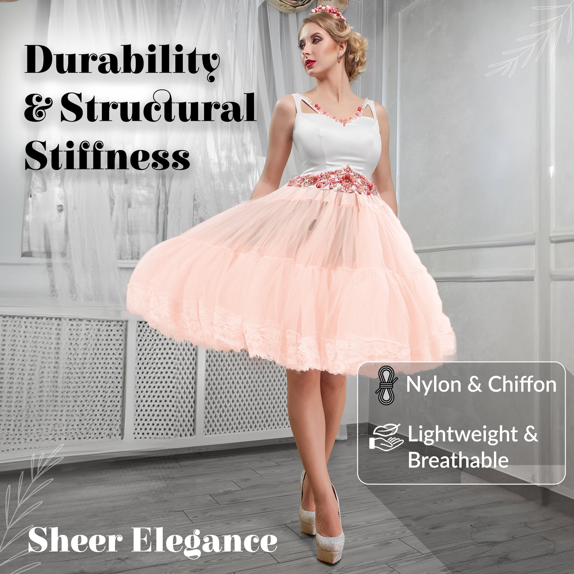 Zooey Luxury Chiffon Adult Petticoat Slip-Peach