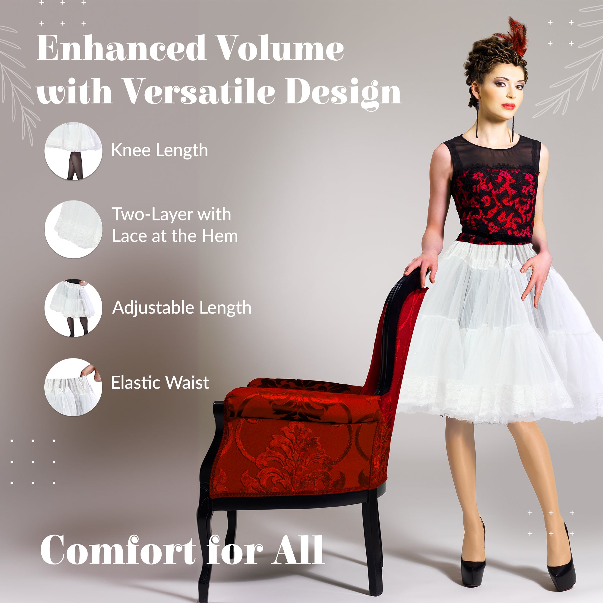 Zooey Luxury Chiffon Adult Petticoat Slip-White