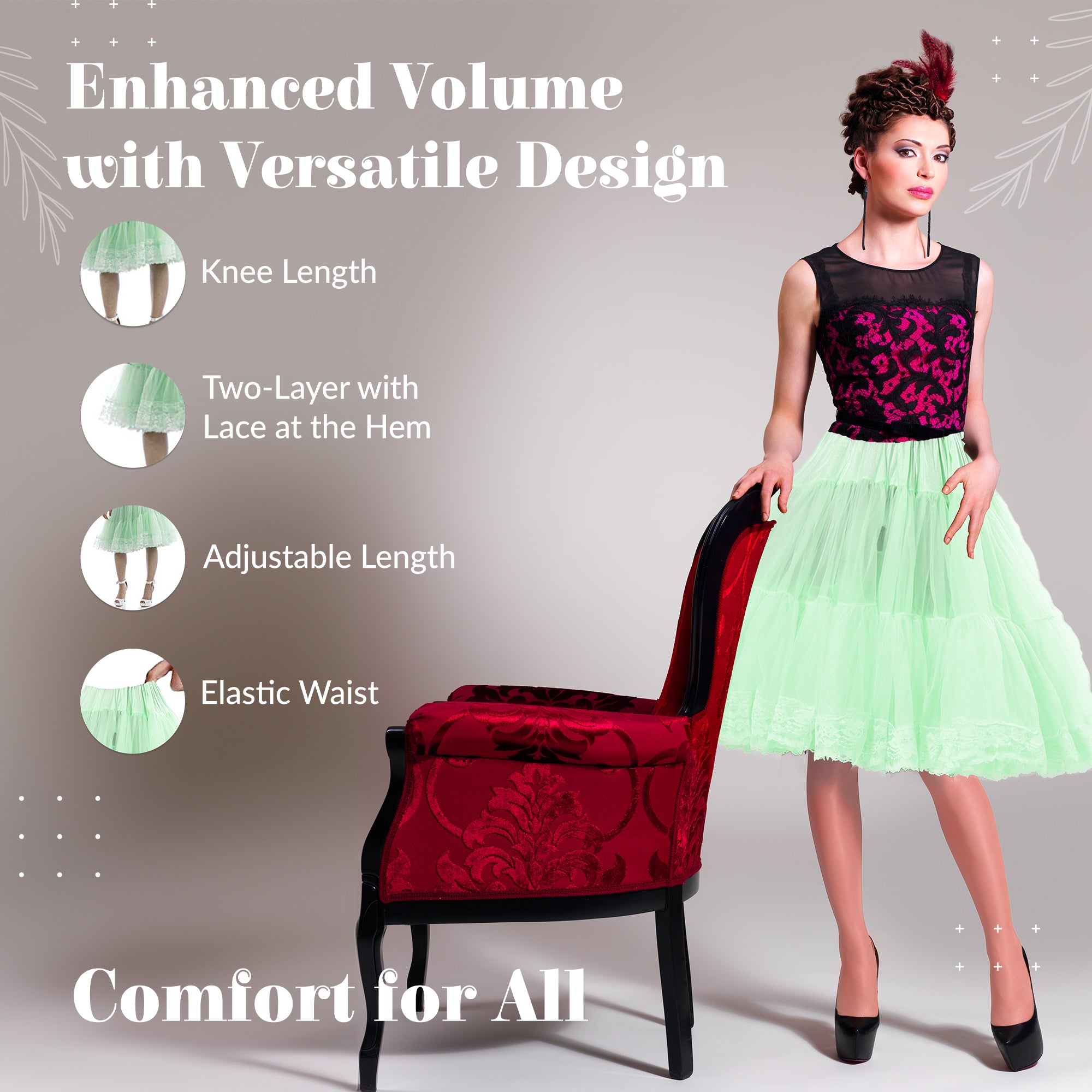 Zooey Luxury Chiffon Adult Petticoat Slip-Mint