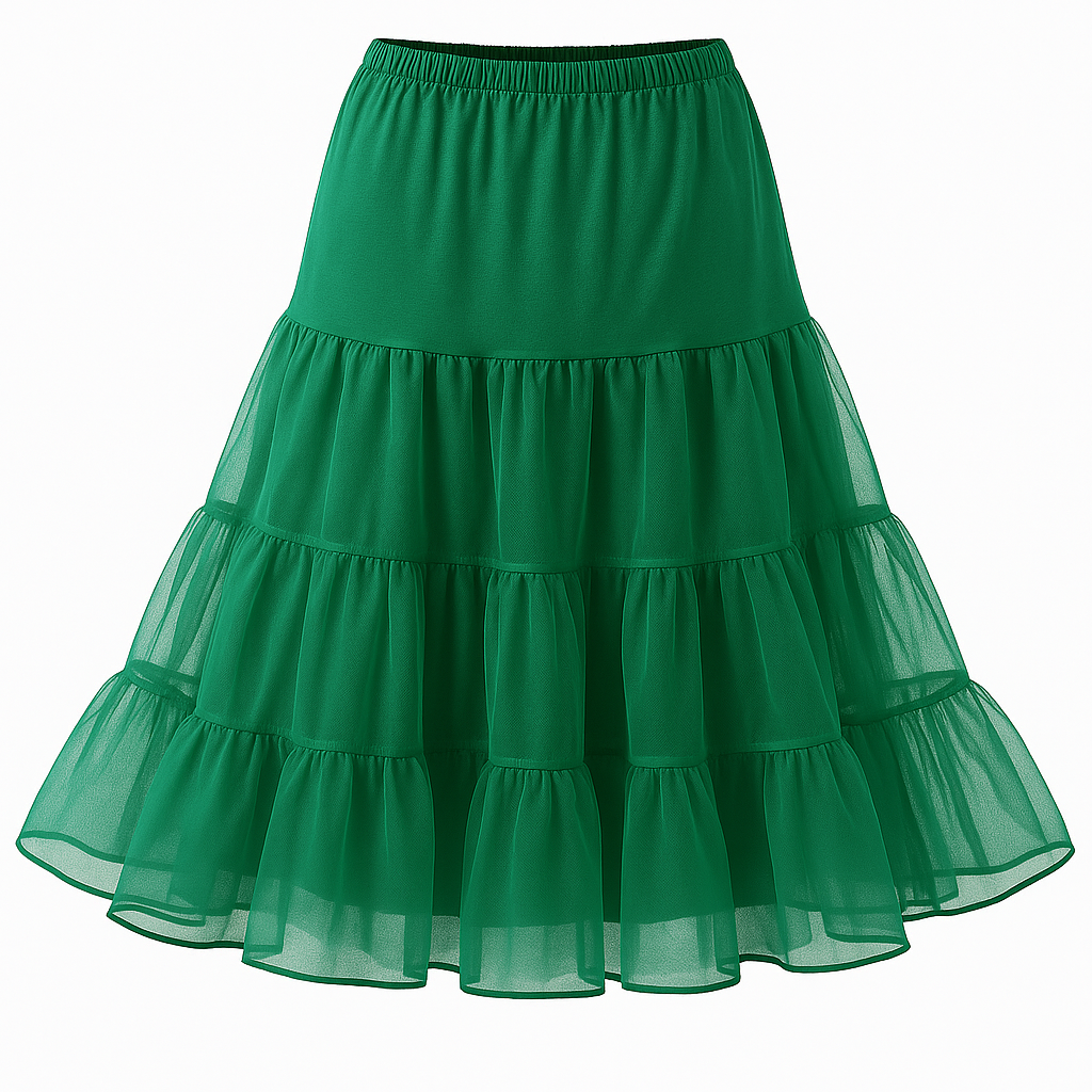 Malco Modes Tea-Length Green Petticoat Skirt – Vintage 50s Crinoline Underskirt for Dresses, Weddings & Halloween Costumes
