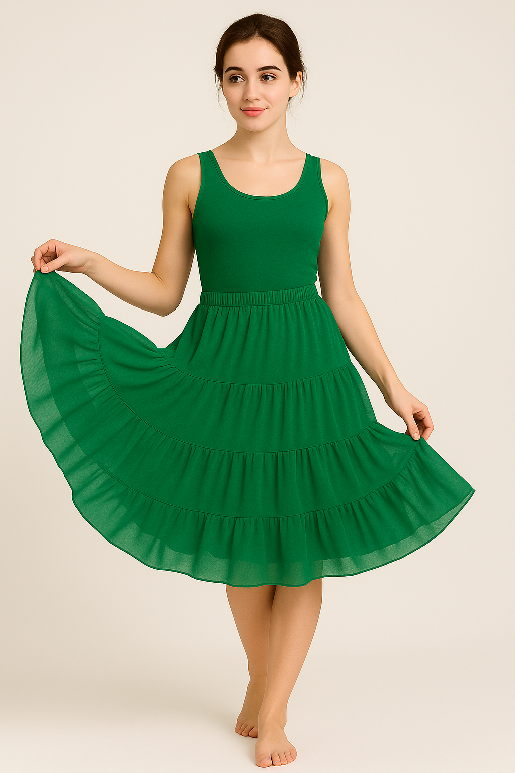Malco Modes Tea-Length Green Petticoat Skirt – Vintage 50s Crinoline Underskirt for Dresses, Weddings & Halloween Costumes