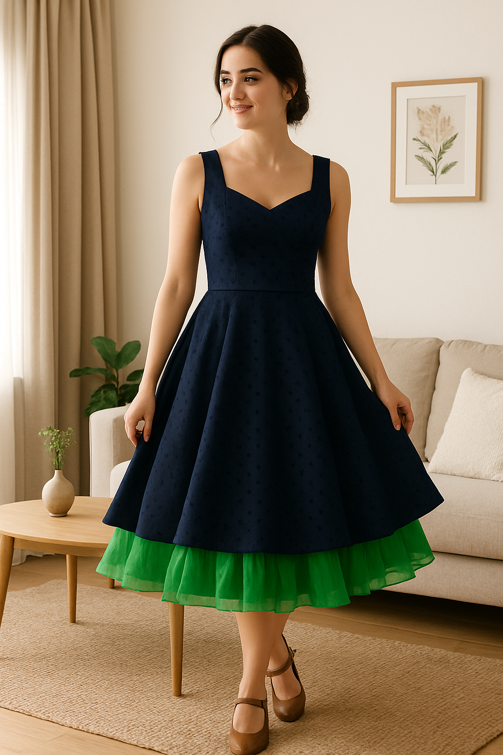 Malco Modes Tea-Length Green Petticoat Skirt – Vintage 50s Crinoline Underskirt for Dresses, Weddings & Halloween Costumes