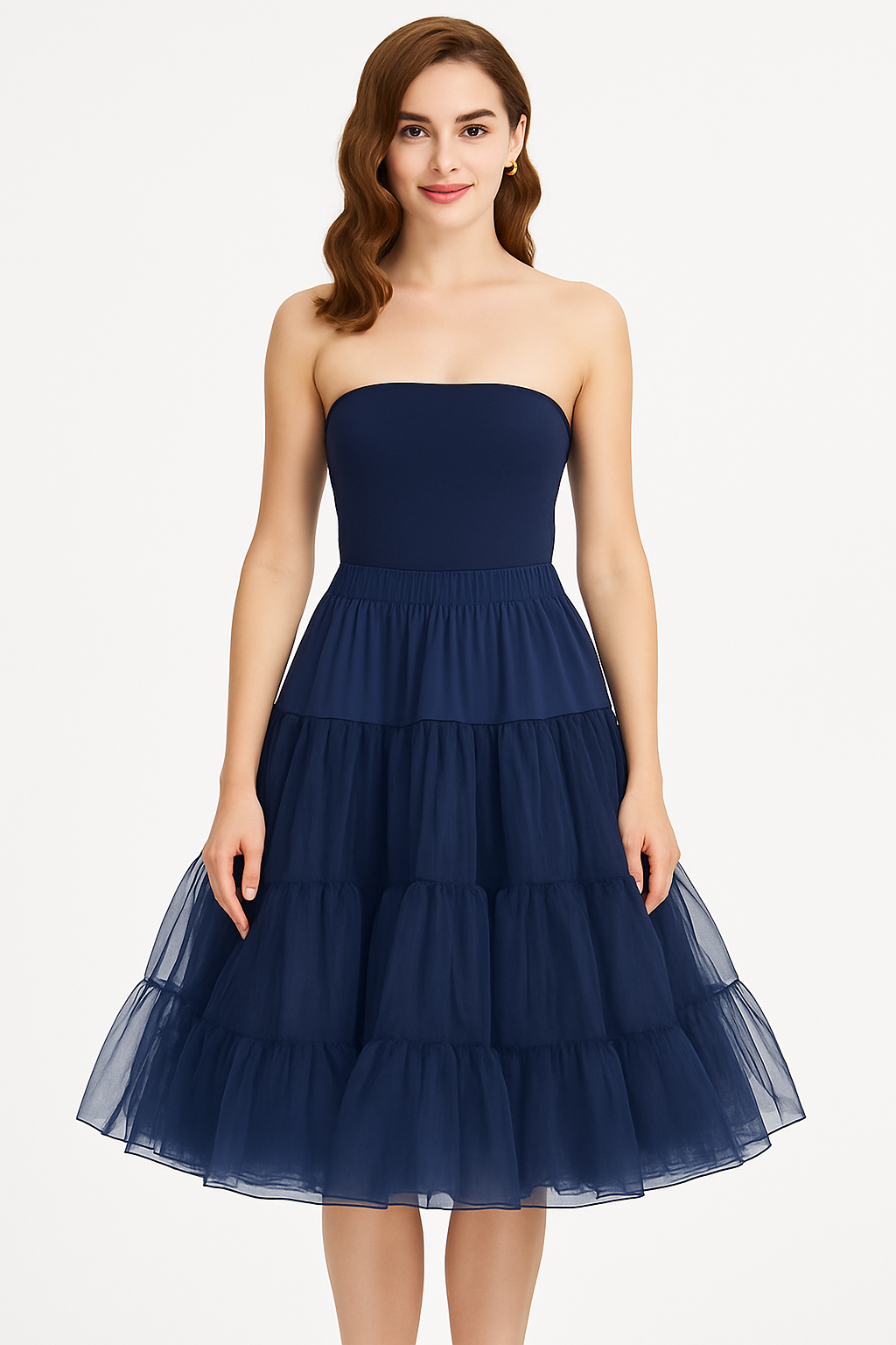 Malco Modes Tea-Length Navy Blue Petticoat Skirt – Vintage 50s Crinoline Underskirt for Dresses, Weddings & Halloween Costumes