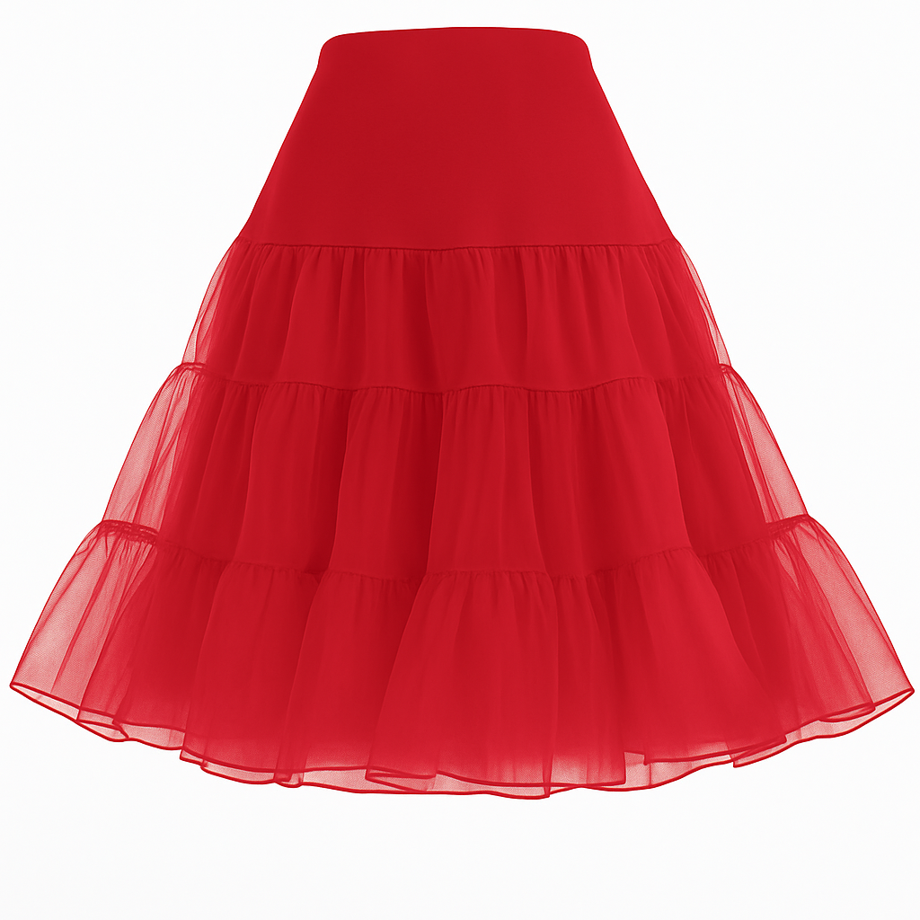 Malco Modes Tea-Length Red Petticoat Skirt – Vintage 50s Crinoline Underskirt for Dresses, Weddings & Halloween Costumes