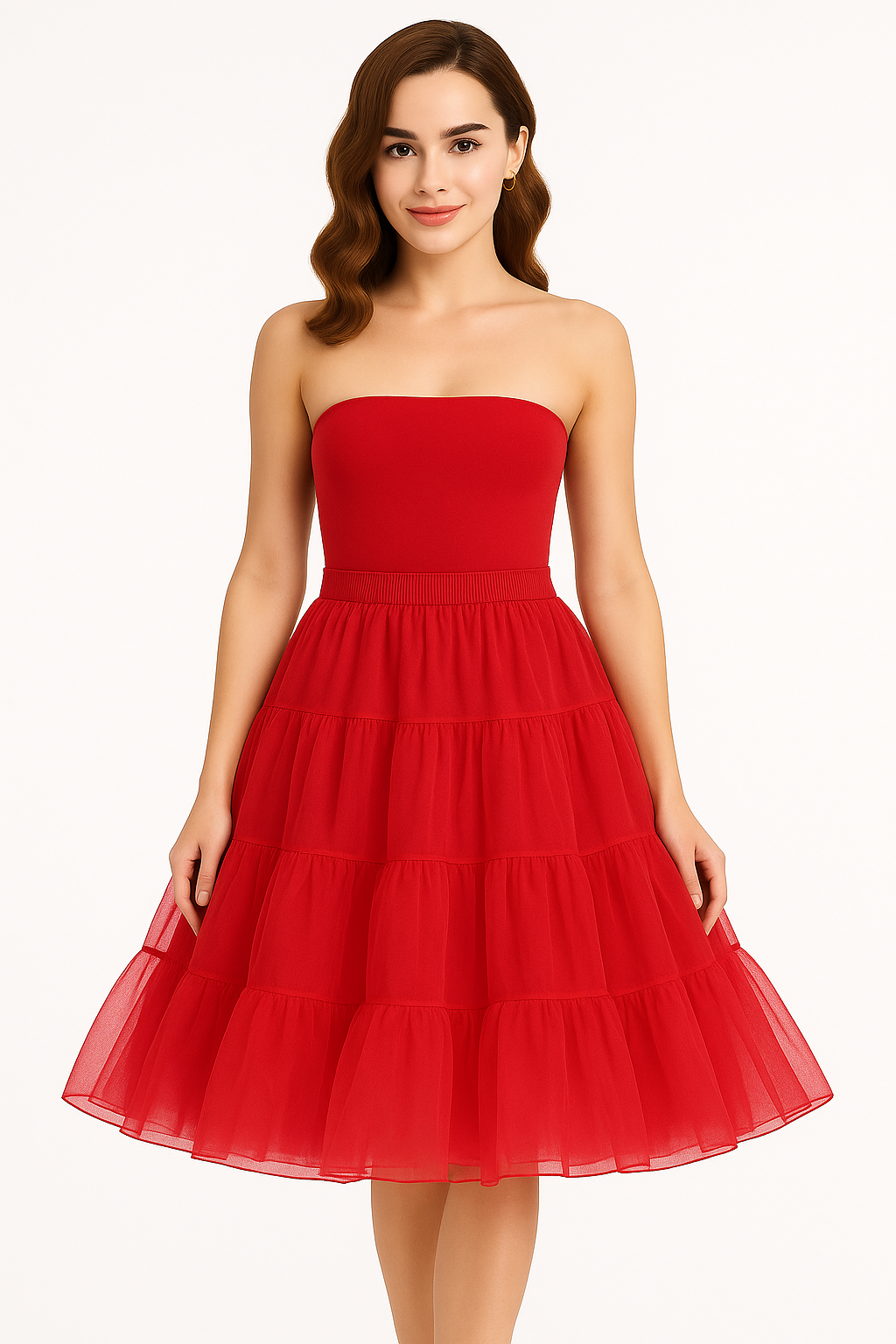 Malco Modes Tea-Length Red Petticoat Skirt – Vintage 50s Crinoline Underskirt for Dresses, Weddings & Halloween Costumes