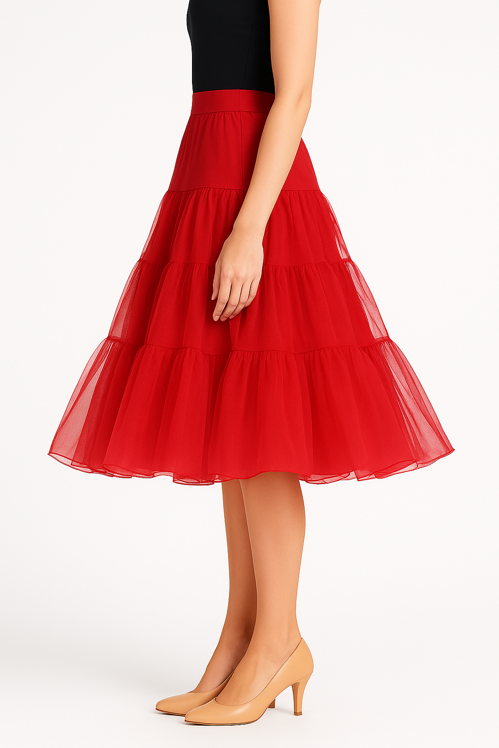 Malco Modes Tea-Length Red Petticoat Skirt – Vintage 50s Crinoline Underskirt for Dresses, Weddings & Halloween Costumes