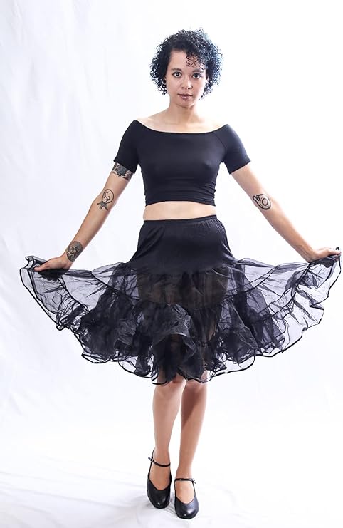 Malco Modes Tea-Length Black Petticoat Skirt – Vintage 50s Crinoline Underskirt for Dresses, Weddings & Halloween Costumes