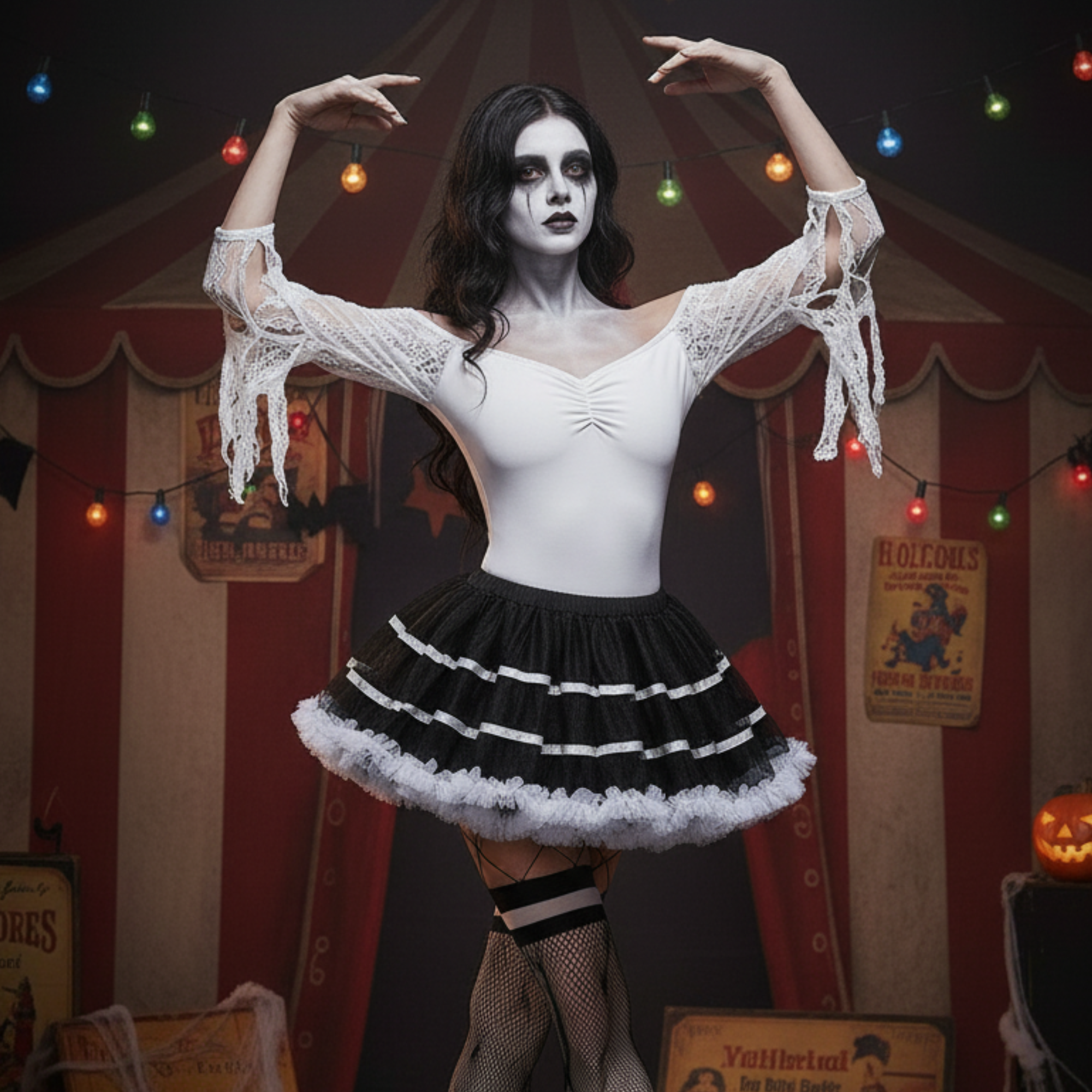 Black & White Fluffy Tutu Mini Skirt – Layered Rave Petticoat for Women | Ballet, Costume, Halloween & Festival Skirt