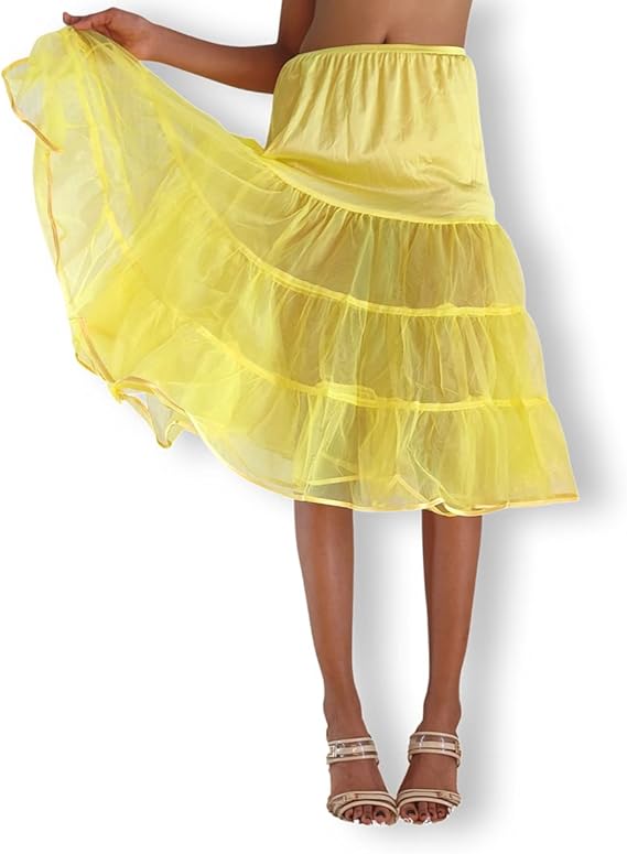 Malco Modes Tea-Length Yellow Petticoat Skirt – Vintage 50s Crinoline Underskirt for Dresses, Weddings & Halloween Costumes