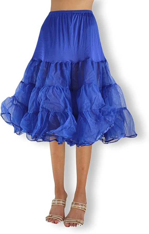Malco Modes Tea-Length Royal Blue Petticoat Skirt – Vintage 50s Crinoline Underskirt for Dresses, Weddings & Halloween Costumes