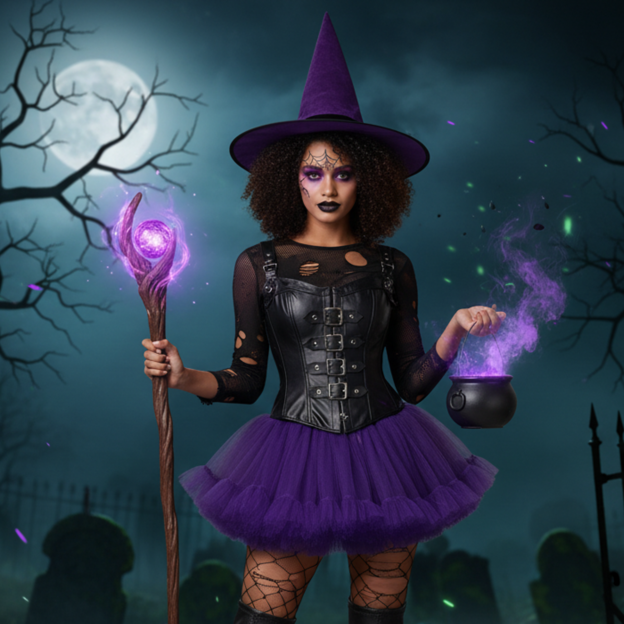 Halloween Purple Tutu Skirt for Women – 5 Layer Puffy Crinoline, Witch Fairy Vampire Costume Petticoat, Cosplay & Dance Outfit