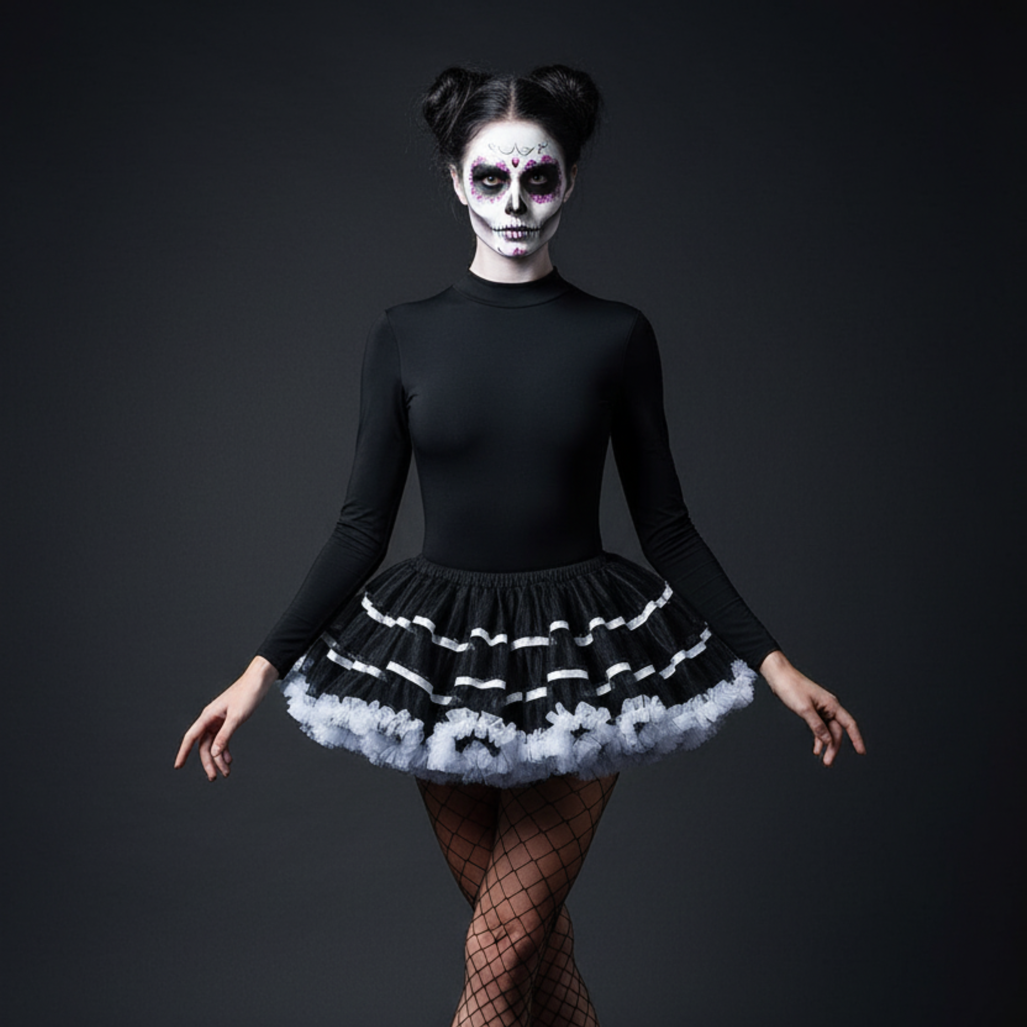 Black & White Fluffy Tutu Mini Skirt – Layered Rave Petticoat for Women | Ballet, Costume, Halloween & Festival Skirt