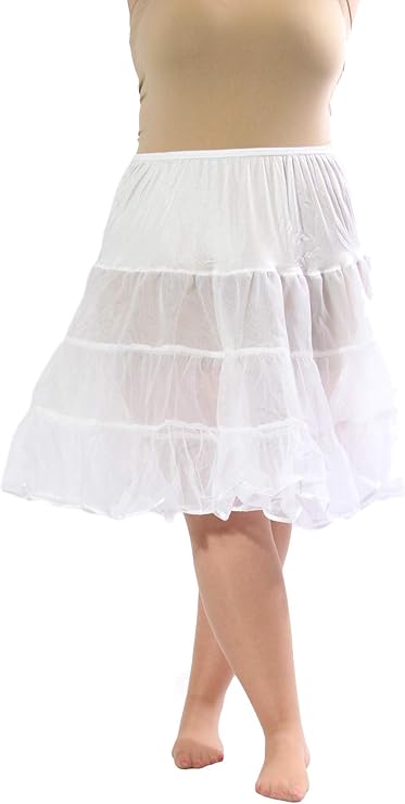 Malco Modes Tea-Length White Petticoat Skirt – Vintage 50s Crinoline Underskirt for Dresses, Weddings & Halloween Costumes