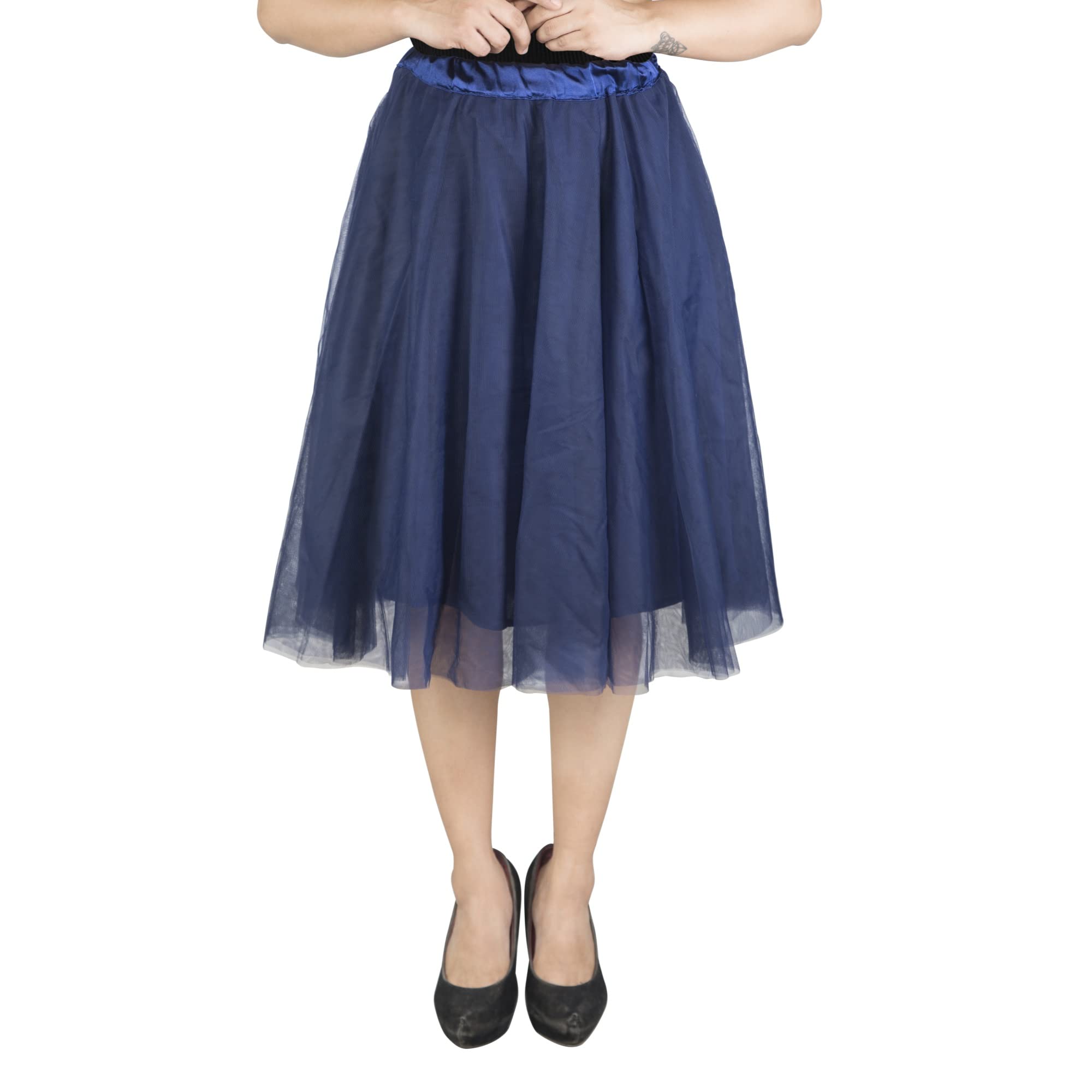 Vintage A-line Knee-Length Tulle Skirt | Multilayered Princess Underskirt - Navy Blue/Medium