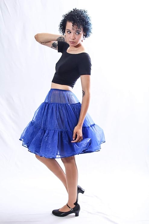 Malco Modes Tea-Length Royal Blue Petticoat Skirt – Vintage 50s Crinoline Underskirt for Dresses, Weddings & Halloween Costumes