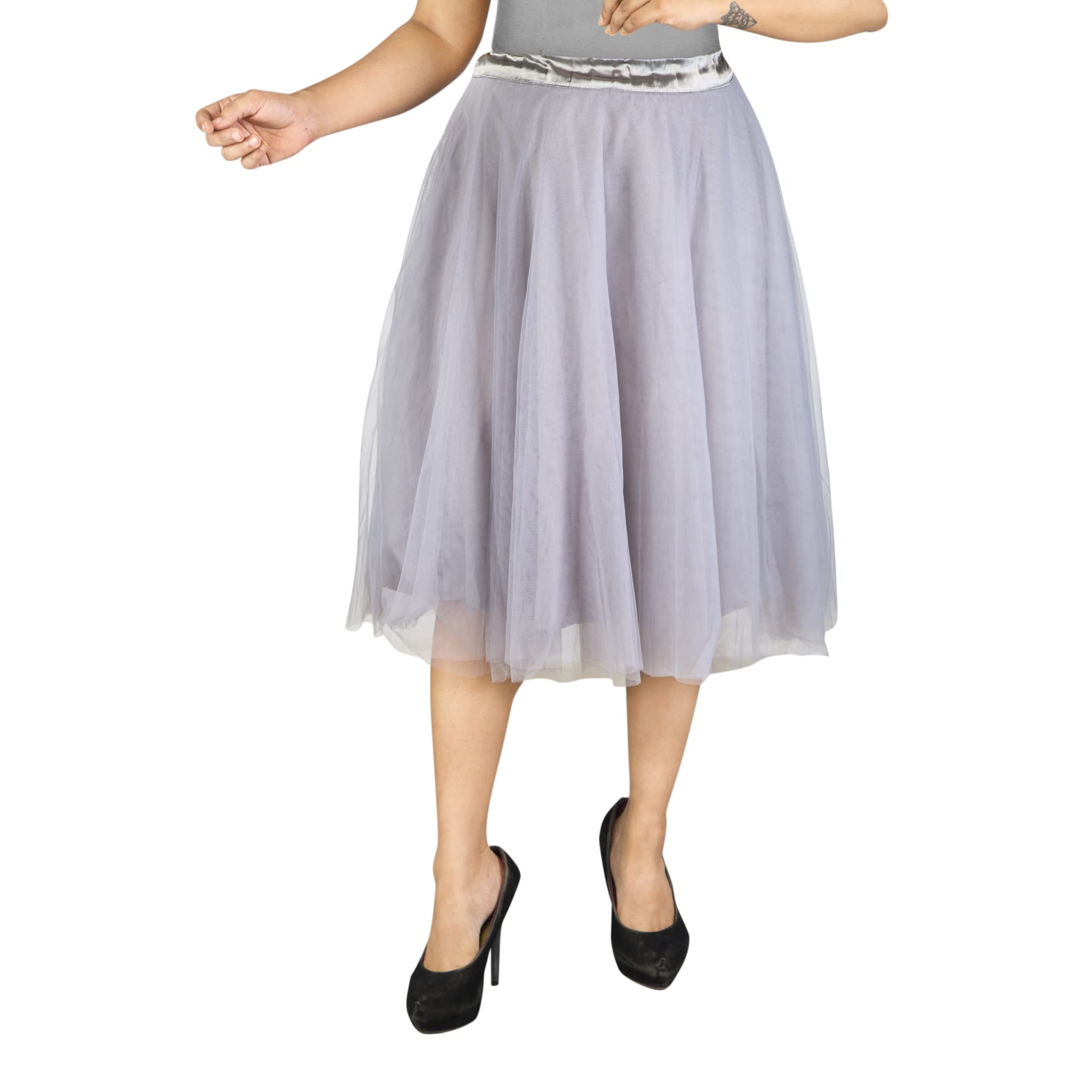 Vintage A-line Knee-Length Tulle Skirt | Multilayered Princess Underskirt - Grey/Medium