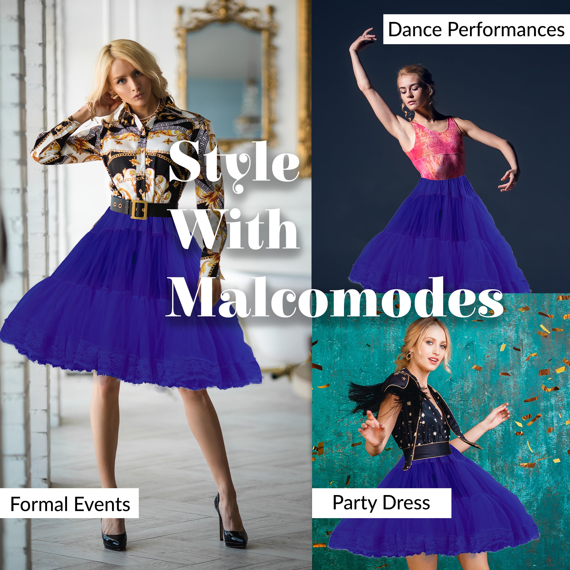 Zooey Luxury Chiffon Adult Petticoat Slip-Royal Blue