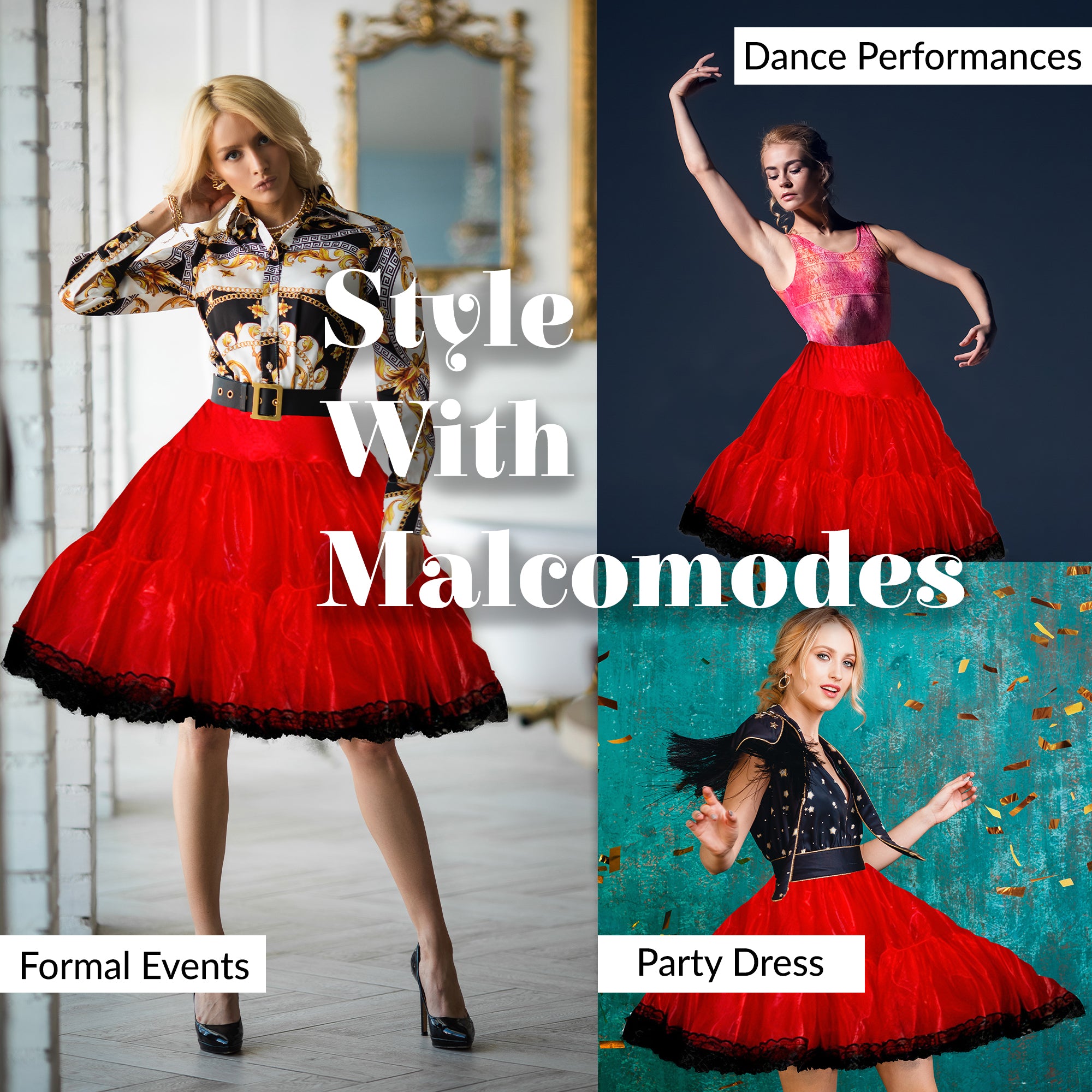 Zooey Luxury Chiffon Adult Petticoat Slip-Red/Black