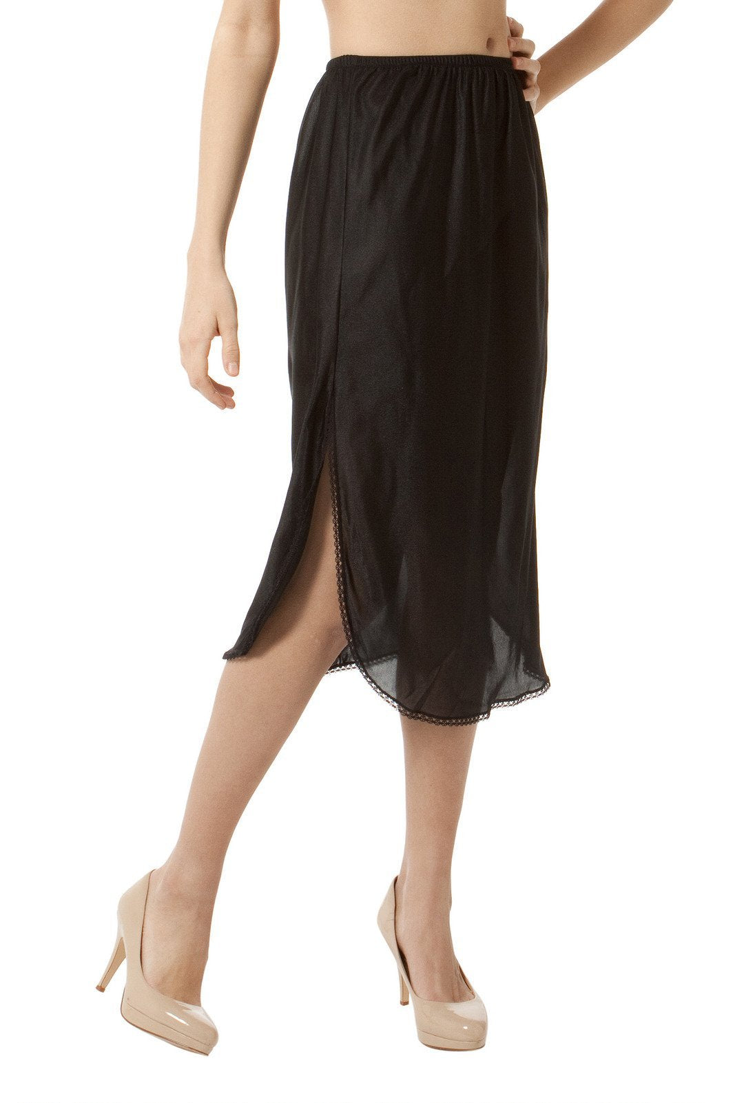 32-Inch Double-Slit Mini-Length Half Slip | Black