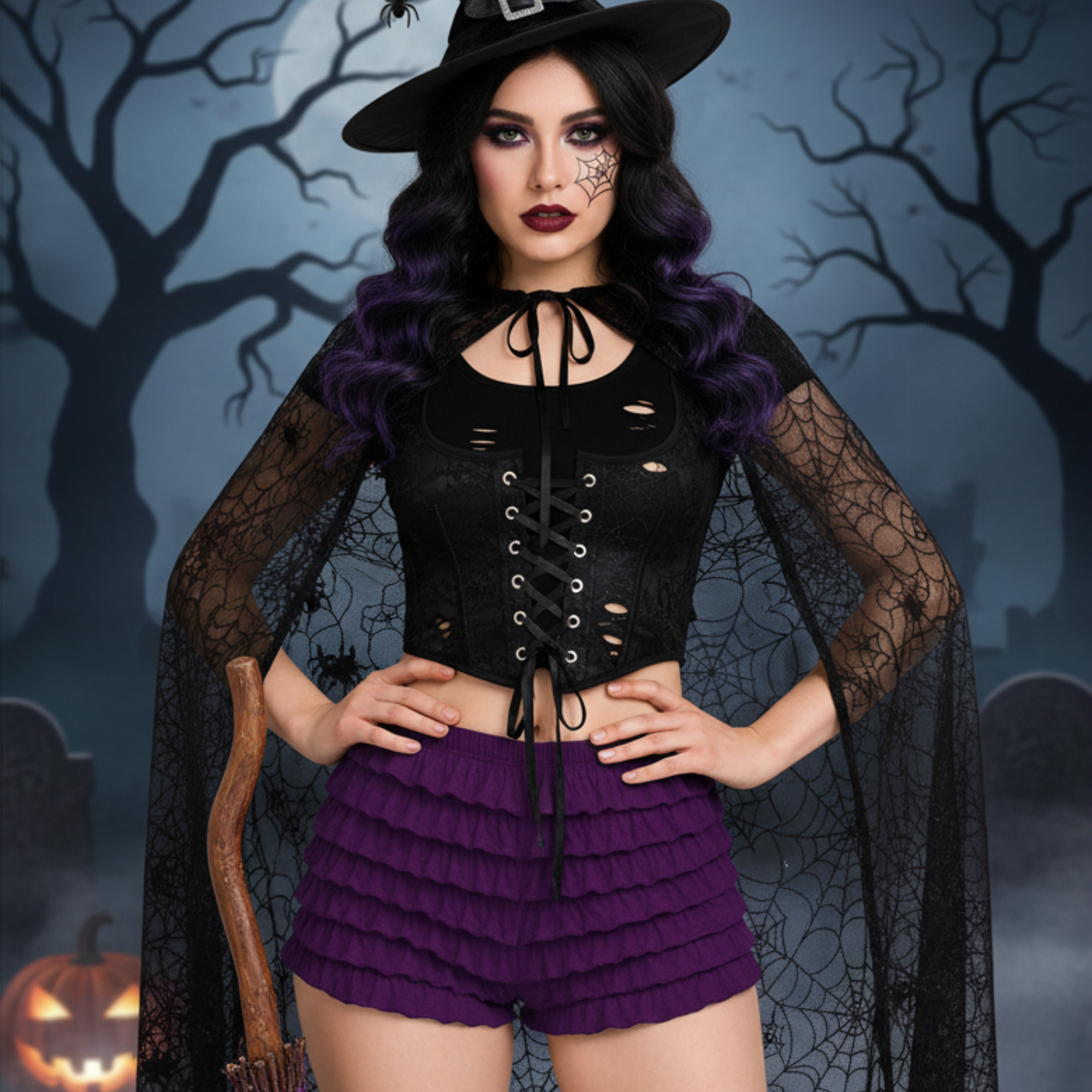 Purple Lace Ruffle Pettipant for Women – Halloween Costume Shorts, Y2K Ruffle Bloomers, Cosplay & Festival Dance Bottoms