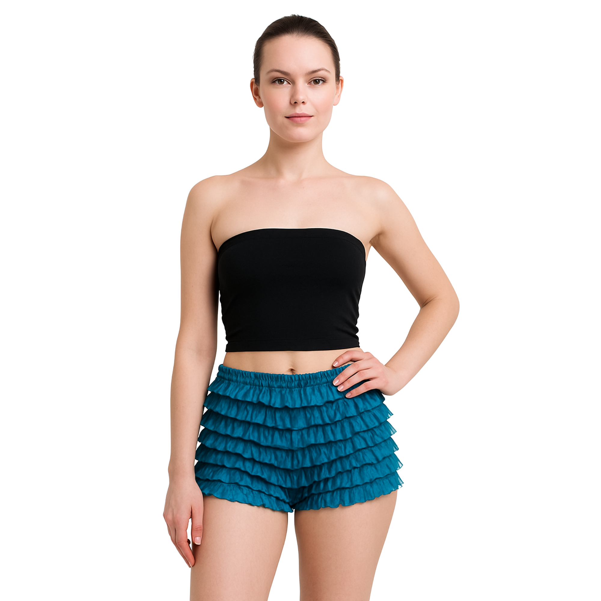 Malco Modes Lace Ruffle Pettipant for Women –Peacock Blue Halloween Costume Shorts, Y2K Ruffle Bloomers, Cosplay & Festival Dance Bottoms