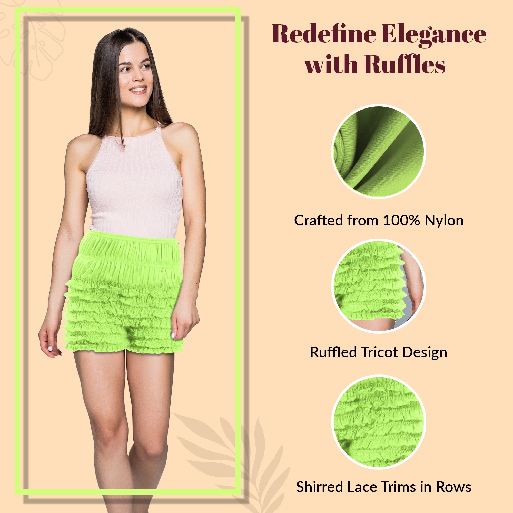 N20 Women's Sexy High Waist Ruffled Petti pants-Apple Green