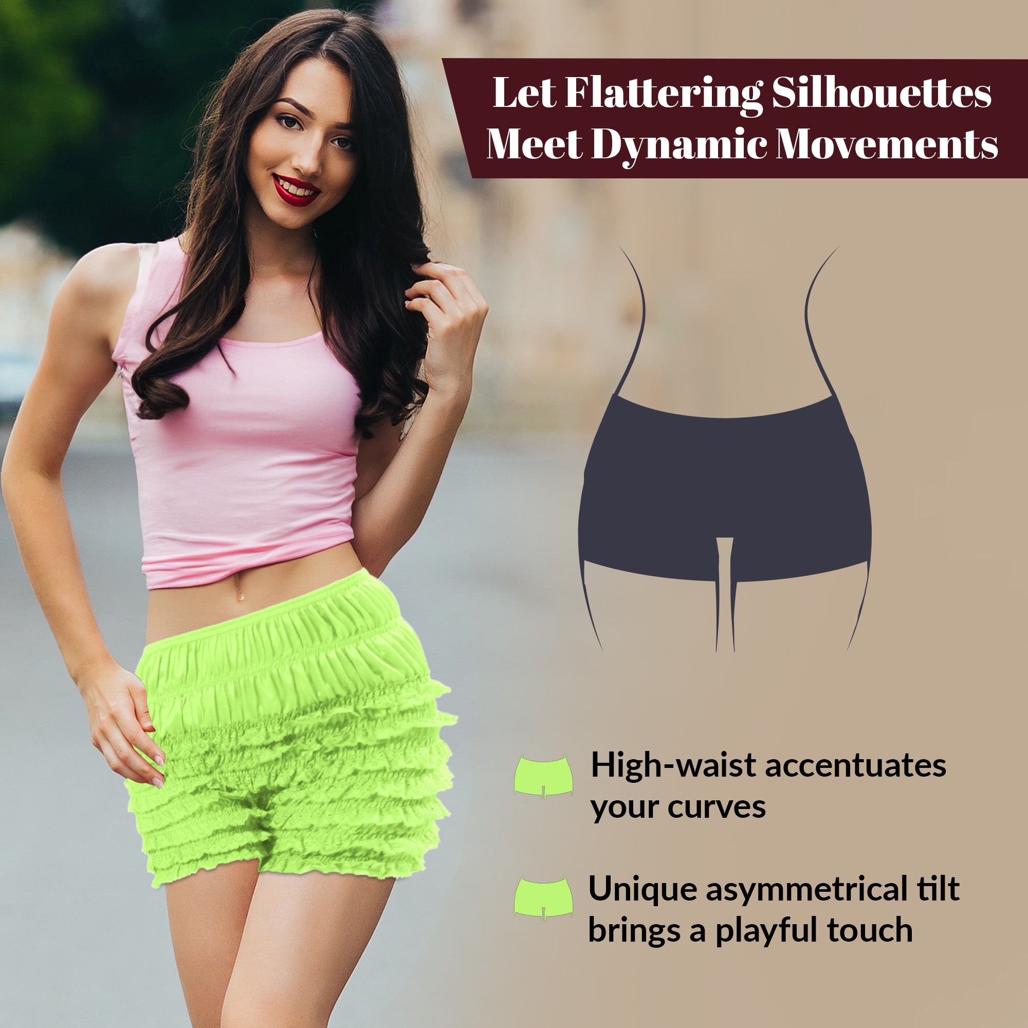 N20 Women's Sexy High Waist Ruffled Petti pants-Apple Green