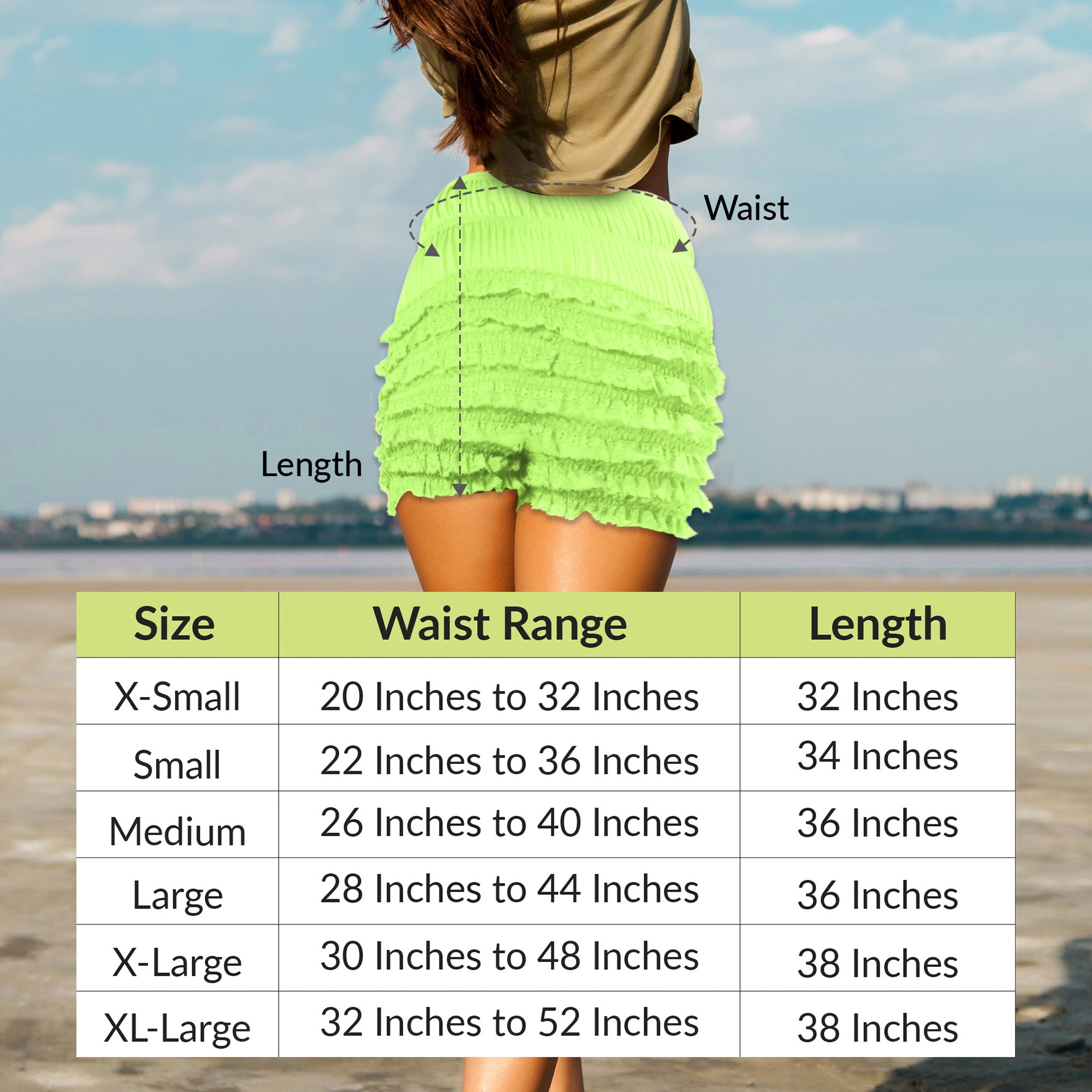 N20 Women's Sexy High Waist Ruffled Petti pants-Apple Green