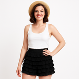 Malco Modes Lace Ruffle Black Shorts for Women| Black Bloomers | Ruffle Pettipants | Perfect for festivals | Costumes | Underskirts | Black Shorts