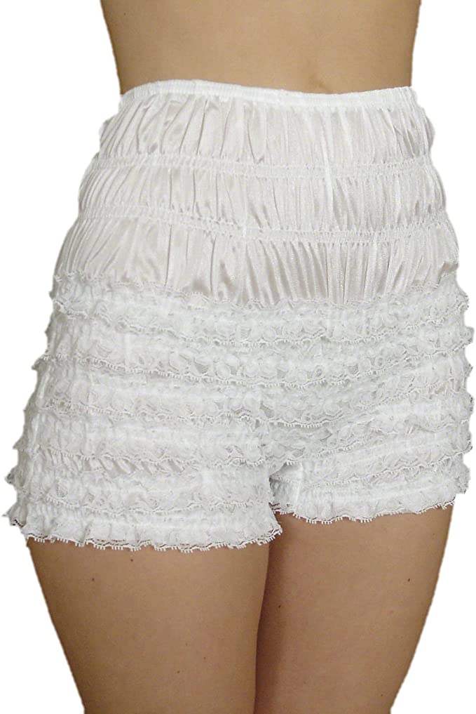 Malco Modes Lace Ruffle White Shorts for Women| White Bloomers | Ruffle Pettipants |Perfect for festivals | Costumes | Underskirts | White Shorts