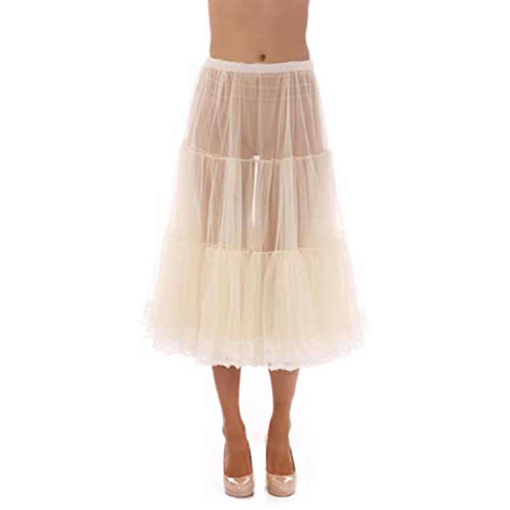 Tea Length Chiffon Crinoline Petticoat Slip with Lace- Ivory