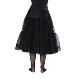Tea Length Chiffon Crinoline Petticoat Slip with Lace-  Black