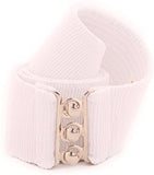 Women's Vintage Belt with Elastic Cinch Stretch Waist and Metal Hook - White